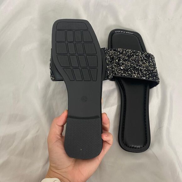 Black Silver Glam Sparkle Rhinestone Embellished Slide Sandals EU 42 / US 11.5 - Picture 5 of 8